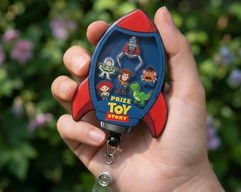 Toy Story Shaker Badge Reel, Rocket Claw Machine ID Badge Holder for Nurses, Disney Cartoon Badge Reel, Buzz and Woody Pediatric Nurse Gift