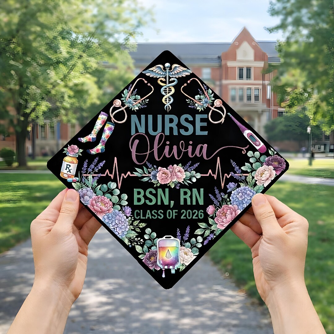 Personalized Nurse Graduation Cap Topper, RN BSN Grad Cap Decor ...