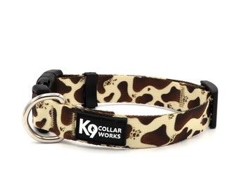 1" Dog Collar- Brown Cow Print