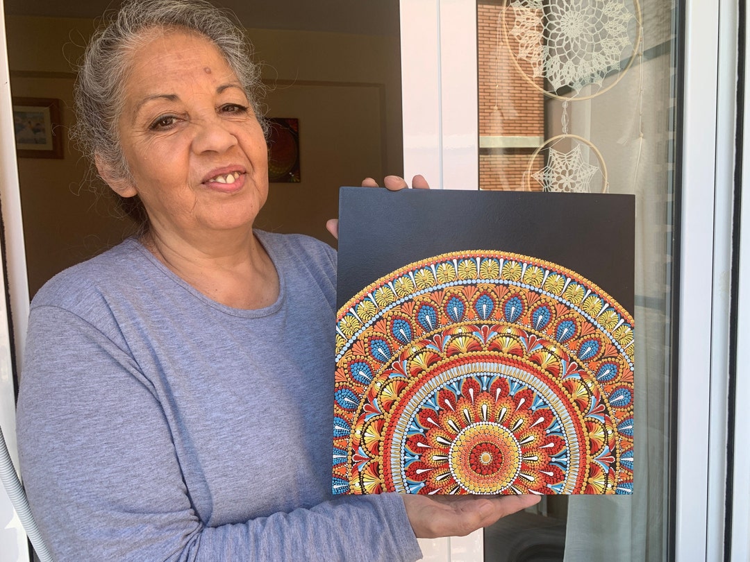 Mandala Art Dot Painting Pointillism Arte Original Acrílico Boho Wall