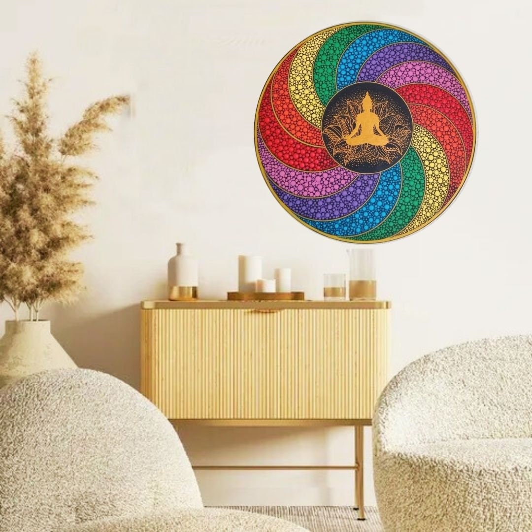 Hand-painted Buddha Mandala: Chakra Pointillism Canvas Art - Etsy