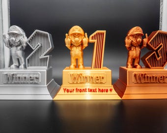 Provocative 3D Mario figurine available in Gold, Silver and Bronze Mario Kart Trophy