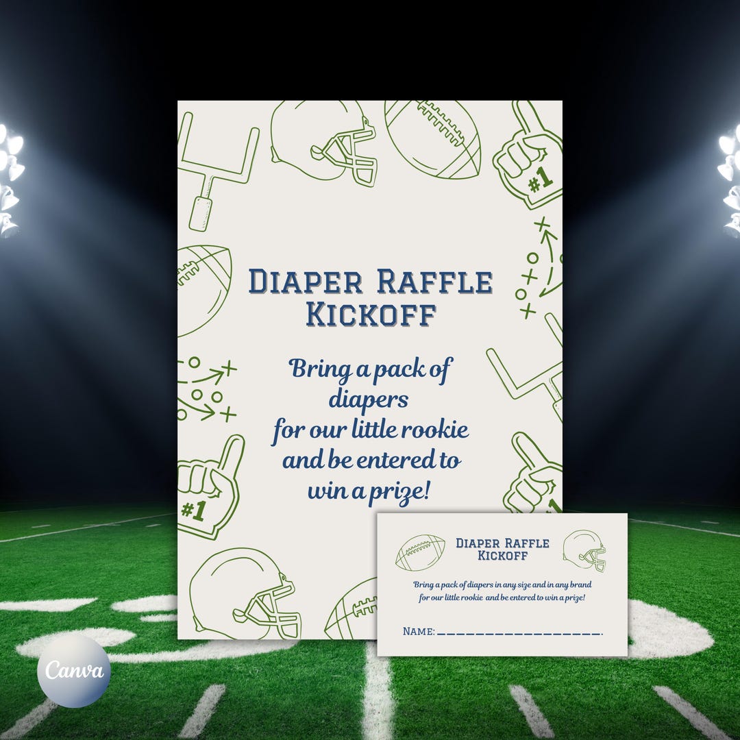 Wipe Raffle Sign Football Football Diaper Raffle Sign & Ticket | Little Rookie Baby Shower ...