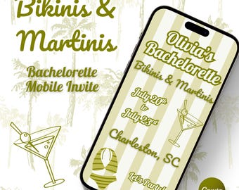 Bikinis & Martinis Bachelorette Itinerary | Mobile Invite, Packing List (Canva Download)