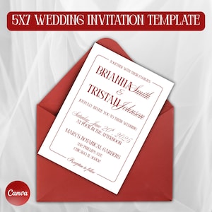 Red Old Money Wedding Invitation Template 5x7 Modern Luxury Wedding Invite Editable Canva Template Instant Download Elegant Wedding Suite