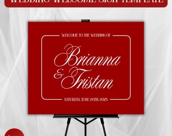 Red Old Geld Hochzeit Willkommensschild Vorlage (Canva bearbeitbar, Sofort-Download)