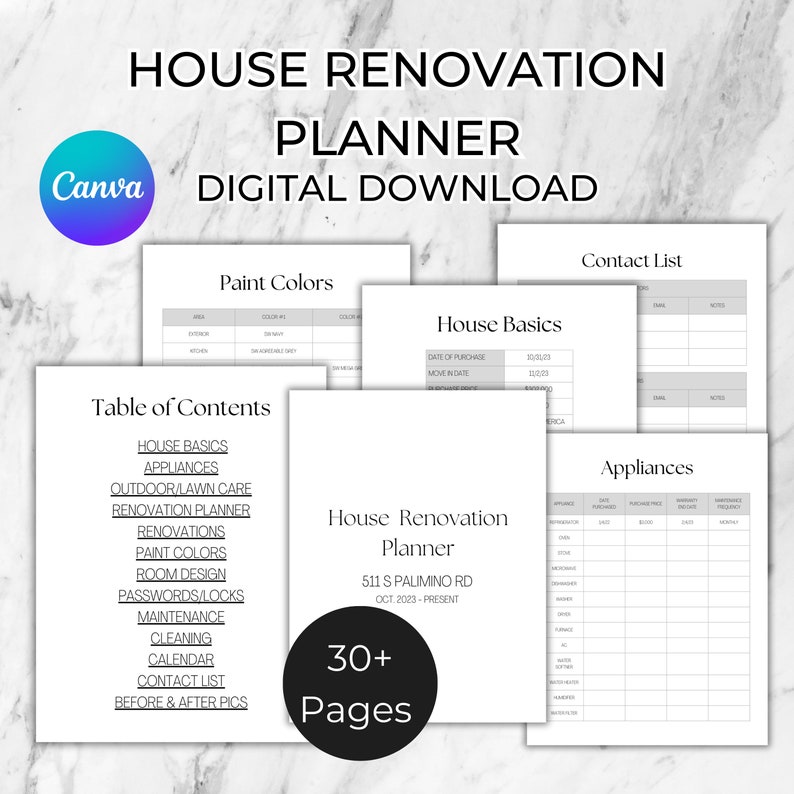 Home Renovation Planner Template - Project Budget, Remodel Checklist ...