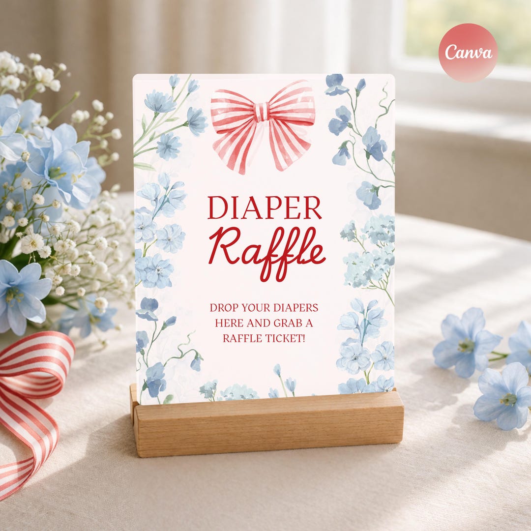 Diaper Raffle Sign and Cards Template, Baby Shower Printable, Editable ...