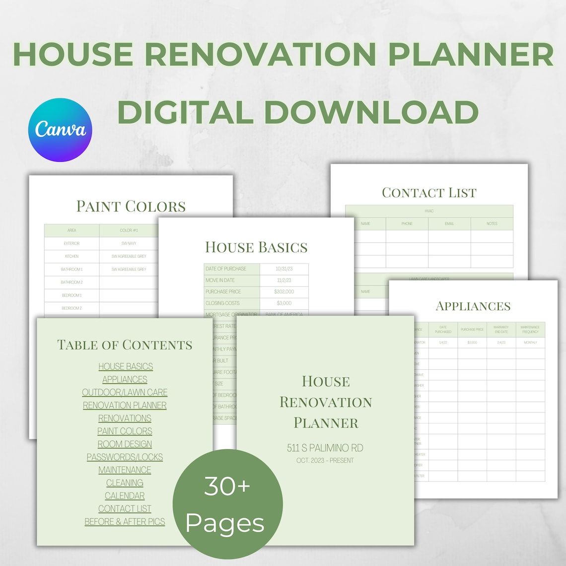 Home Renovation Planner Template Maintenance Cleaning Paint Colors ...
