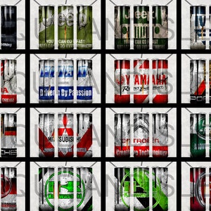 20oz Skinny Tumbler Sublimation Designs Diferentes Marcas de Carros Bundle Design Design Reto Design Cônico para Tumbler PNG Download Digital