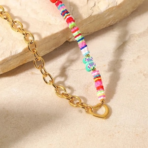 Hollow Heart Pendant 18K Gold Plated Stainless Steel Ceramic Chain Necklace