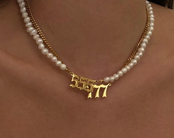 zoetwaterparels engelnummers ketting roestvrij staal nummer waterdichte ketting 111 222 333 444 555 666 777 888 999 cadeau voor haar
