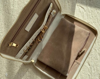 Sieradendoos Box Dames Opbergruimte Reizen Beige Wit Goud Cadeau Waterdicht