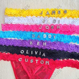 Custom Thong G-strings With Silver Charms Name,Custom Name G-Strings, Personalised Name Thong, Custom Name Thong，Christmas Gifts