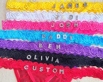 Custom Thong G-strings With Silver Charms Name,Custom Name G-Strings, Personalised Name Thong, Custom Name Thong，Christmas Gifts