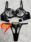 Custom name Thong Flower Mesh Embroidery Gathered Lingerie Set, Custom Thong With Letter,Detachable Name Charm