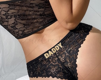Custom Name Rhinestone Floral Lace Panty: Name Floral Lace Panty