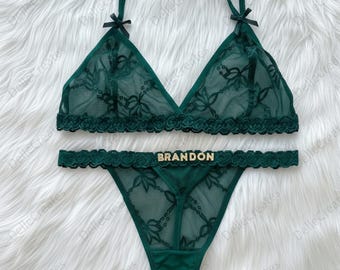 Name Thong Set: High Elastic Lace Underwear Set