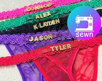 Sewn Name Thong,Custom Name G-Strings: Personalised Name Thong,High-stretch Lace Thong