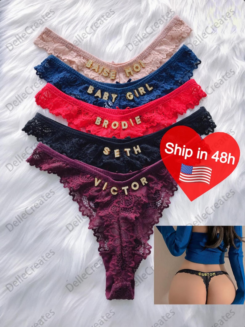 Custom Name Lace Thong, Personalised Name Thong, Custom Name Thong,Custom High Elastic Lace Thong image 2