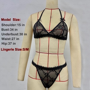 Conjunto de tanga: Conjunto de ropa interior de encaje de alta elasticidad imagen 3