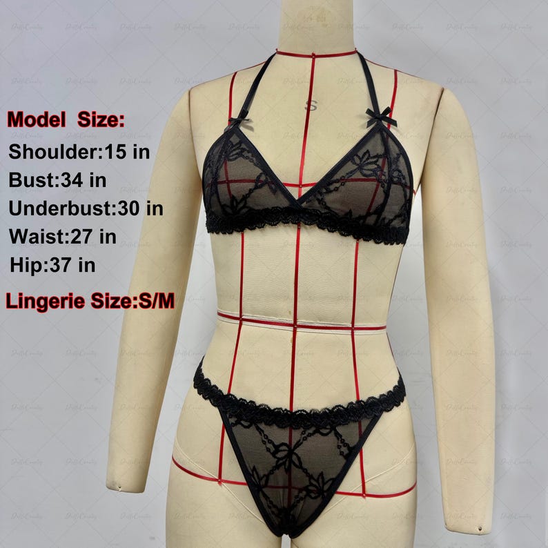 Conjunto de tanga: Conjunto de ropa interior de encaje de alta elasticidad imagen 3