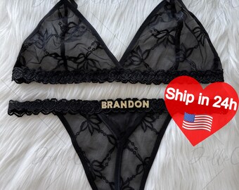 Custom Thong G-strings Set With Gold Charms Name,Personalized Thong With Name,Custom Name G-Strings,Personalised Name Thong Set