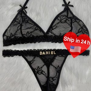 Custom Thong G-strings Set With Gold Charms Name,Personalized Thong With Name,Custom Name G-Strings,Personalised Name Thong Set