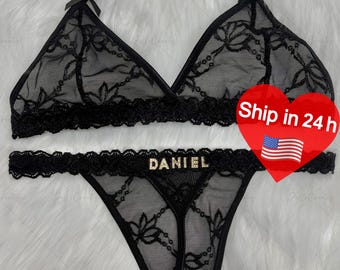 Custom Thong G-strings Set With Gold Charms Name,Personalized Thong With Name,Custom Name G-Strings,Personalised Name Thong Set