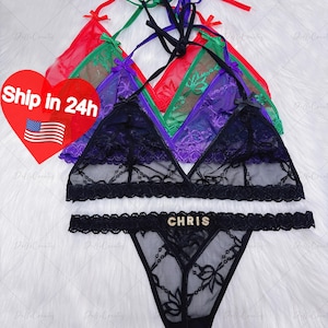 Conjunto de tanga: Conjunto de ropa interior de encaje de alta elasticidad imagen 11