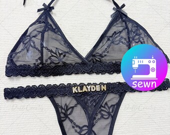 Sewn Name Thong Set: High Elastic Lace Underwear Set