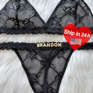 Custom Thong G-strings Set With Gold Charms Name,Personalized Thong With Name,Custom Name G-Strings,Personalised Name Thong Set