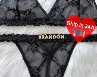 Custom Thong G-strings Set With Gold Charms Name,Personalized Thong With Name,Custom Name G-Strings,Personalised Name Thong Set