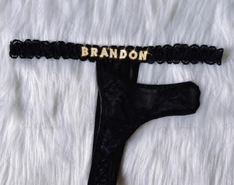 Tangas para hombre con nombre personalizado: Tanga para hombre personalizada, tanga de encaje elástico.