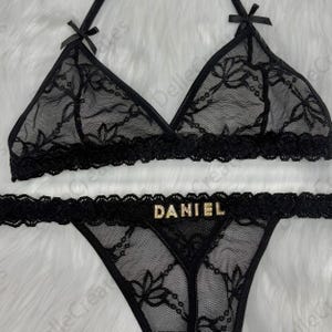 Custom Thong G-strings Set With Gold Charms Name,Personalized Thong With Name,Custom Name G-Strings,Personalised Name Thong Set