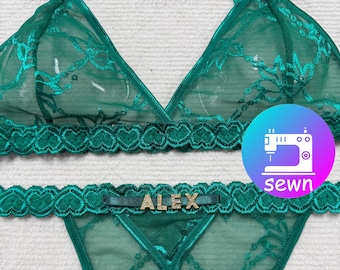 Sewn Name Thong Set: High Elastic Lace Underwear Set