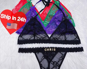 Custom Thong G-strings Set With Gold Charms Name,Personalized Thong With Name,Custom Name G-Strings,Personalised Name Thong Set