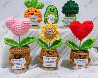 Plante de soutien émotionnel faite main, tournesol en pot au crochet fait main, décoration florale au crochet, cadeaux d'encouragement, cadeaux de réconfort