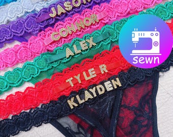 Sewn Name Thong,Custom Name G-Strings: Personalised Name Thong,High-stretch Lace Thong