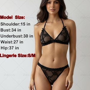 Conjunto de tanga: Conjunto de ropa interior de encaje de alta elasticidad imagen 2