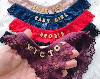Custom Name Lace Thong, Personalised Name Thong, Custom Name Thong,Custom High Elastic Lace Thong