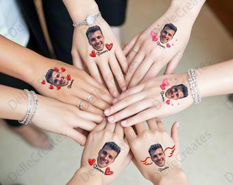 Tatuagens temporárias personalizadas para o rosto do noivo, lembrancinhas para despedida de solteira.