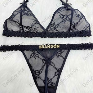 Custom Thong G-strings Set With Gold Charms Name,Personalized Thong With Name,Custom Name G-Strings,Personalised Name Thong Set