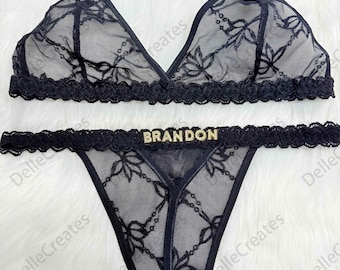 Custom Thong G-strings Set With Gold Charms Name,Personalized Thong With Name,Custom Name G-Strings,Personalised Name Thong Set