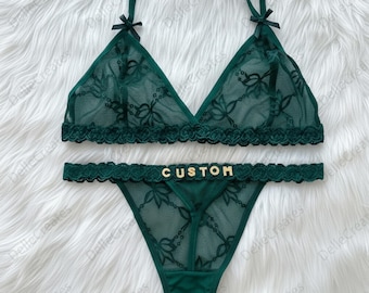 Name Thong Set: High Elastic Lace Underwear Set