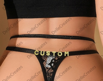 Custom Name Lace Thong With Name, Custom Name G-Strings, Personalised Name Thong, Custom Name Thong