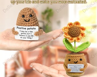 Plante de soutien émotionnel faite main, tournesol en pot au crochet fait main, décoration florale au crochet, cadeaux d'encouragement, cadeaux de réconfort