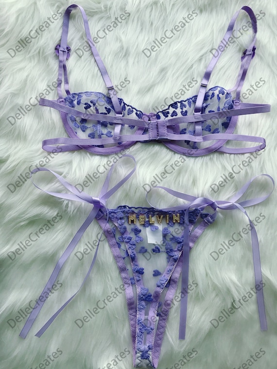 Custom Name Thong Heart Mesh Embroidery Gathered Lingerie Set, Custom Thong  With Letter, Sexy Gifts for Wife - Etsy