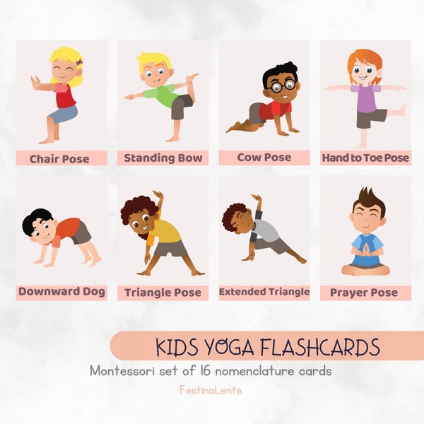 16 Yoga Cards • KIDS YOGA Flashcards • Nomenclature FlashCards • Printable PDF Cards •Yoga Pose card • Yoga Poses Preschool