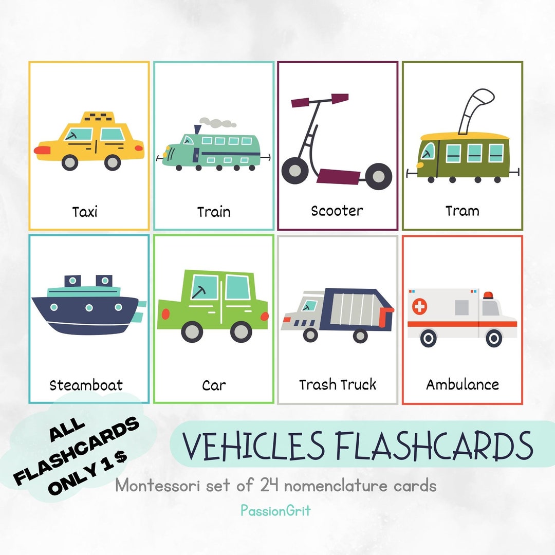 24 Vehicles Flashcards Homeschool Resources Preschool - Etsy
